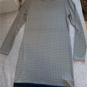 Michael Kors Blue and Gold Patterned Dress, Size Medium